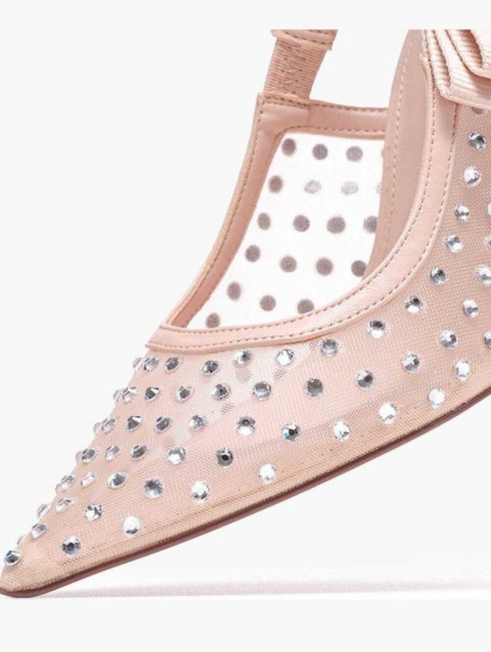 Nude Sparkle Rhinestone Bling Pointed Slingback Pumps/Heels with Crystal Accents